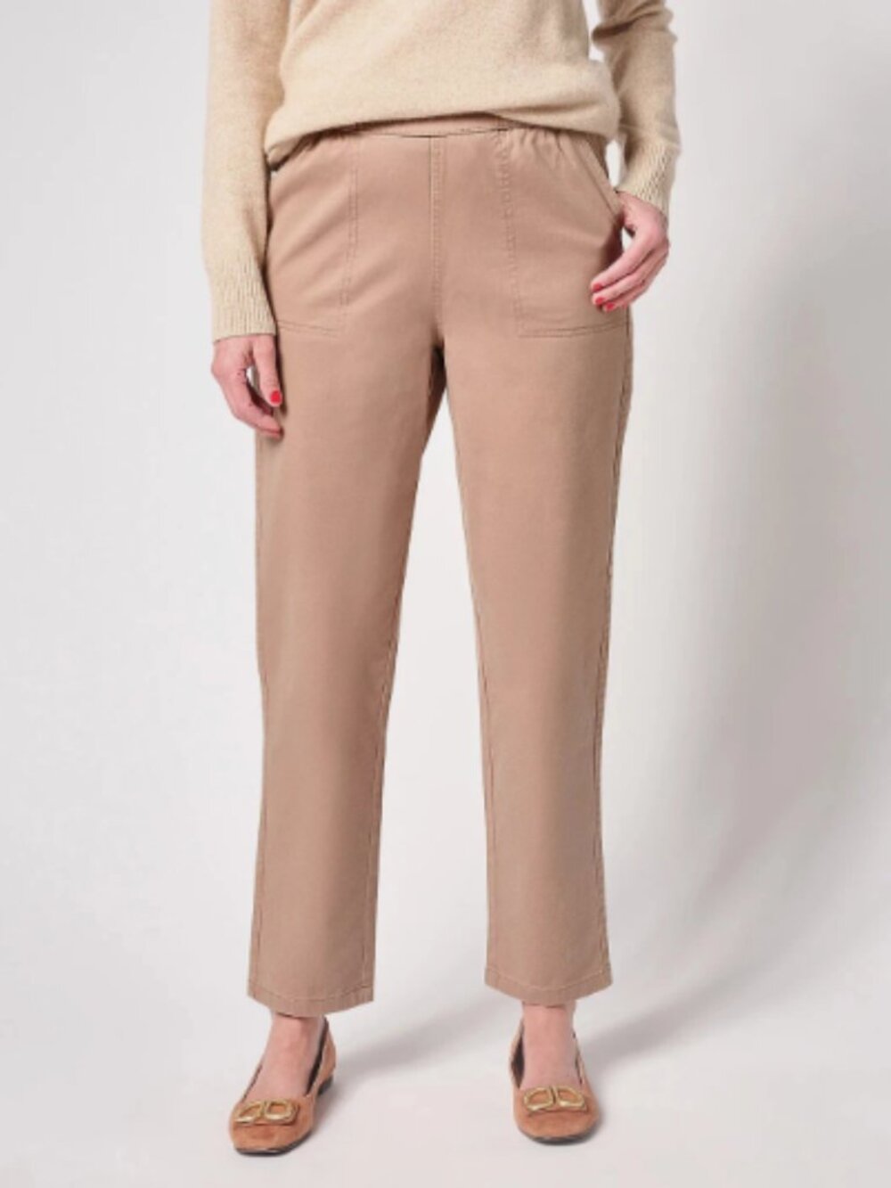 Denim & Co. Twill Straight Leg Pant w/ Pockets-Warm Taupe-XL A632190